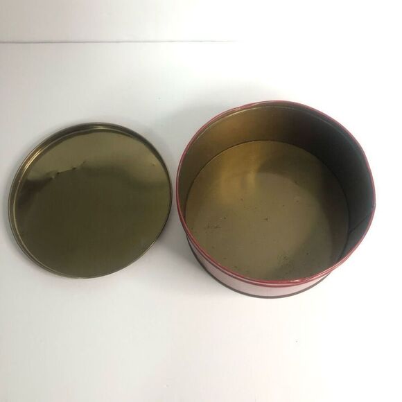 vtg baronial brand rum and brandy fruit cake metal tin round red htf as is - Picture 10 of 15